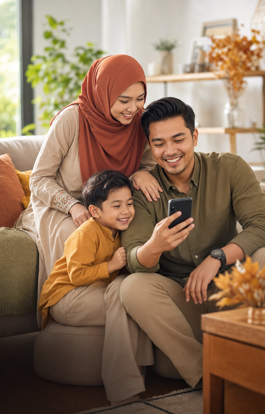 Keluarga ceria menggunakan perkhidmatan eBayar MBK